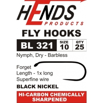 Hends Haken - Nymph und Dry Fly 1x lang Barbless BL321 10